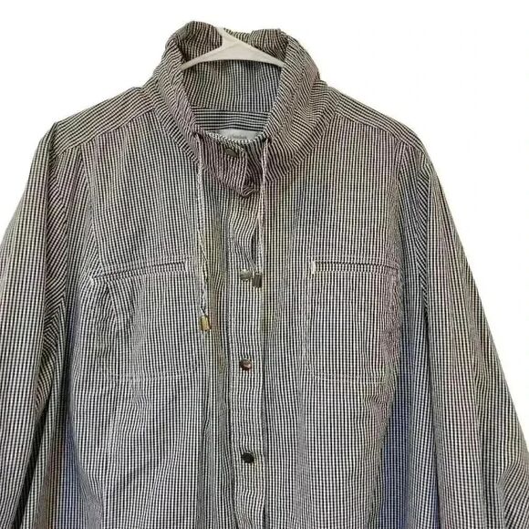 CJ Banks Women's Navy & White Mini Gingham Cotton Cowl Drawstring Neck & Drawstr - Picture 2 of 11